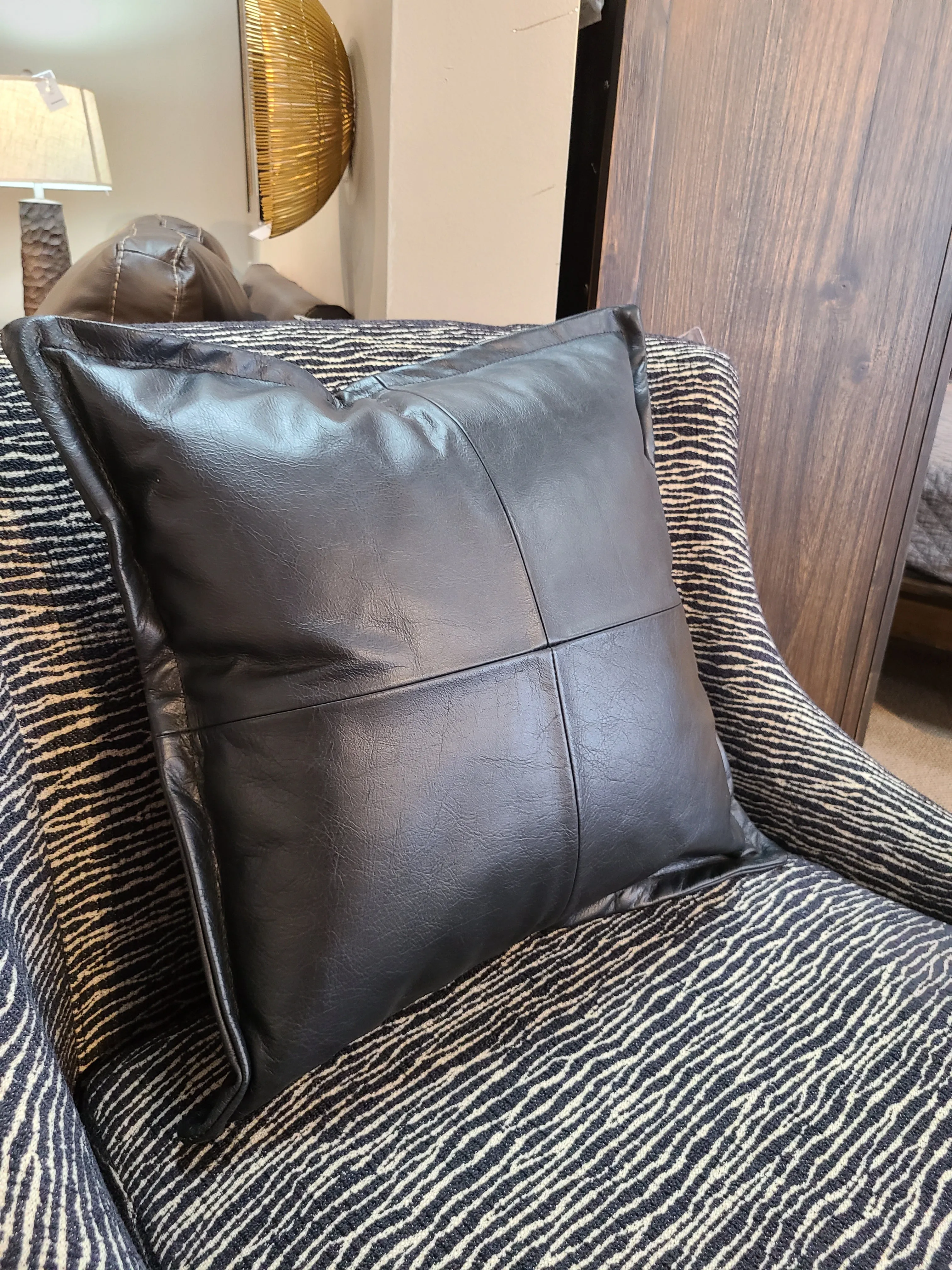 100% Lambskin Leather Black Throw Pillow Cover - 20 x 20