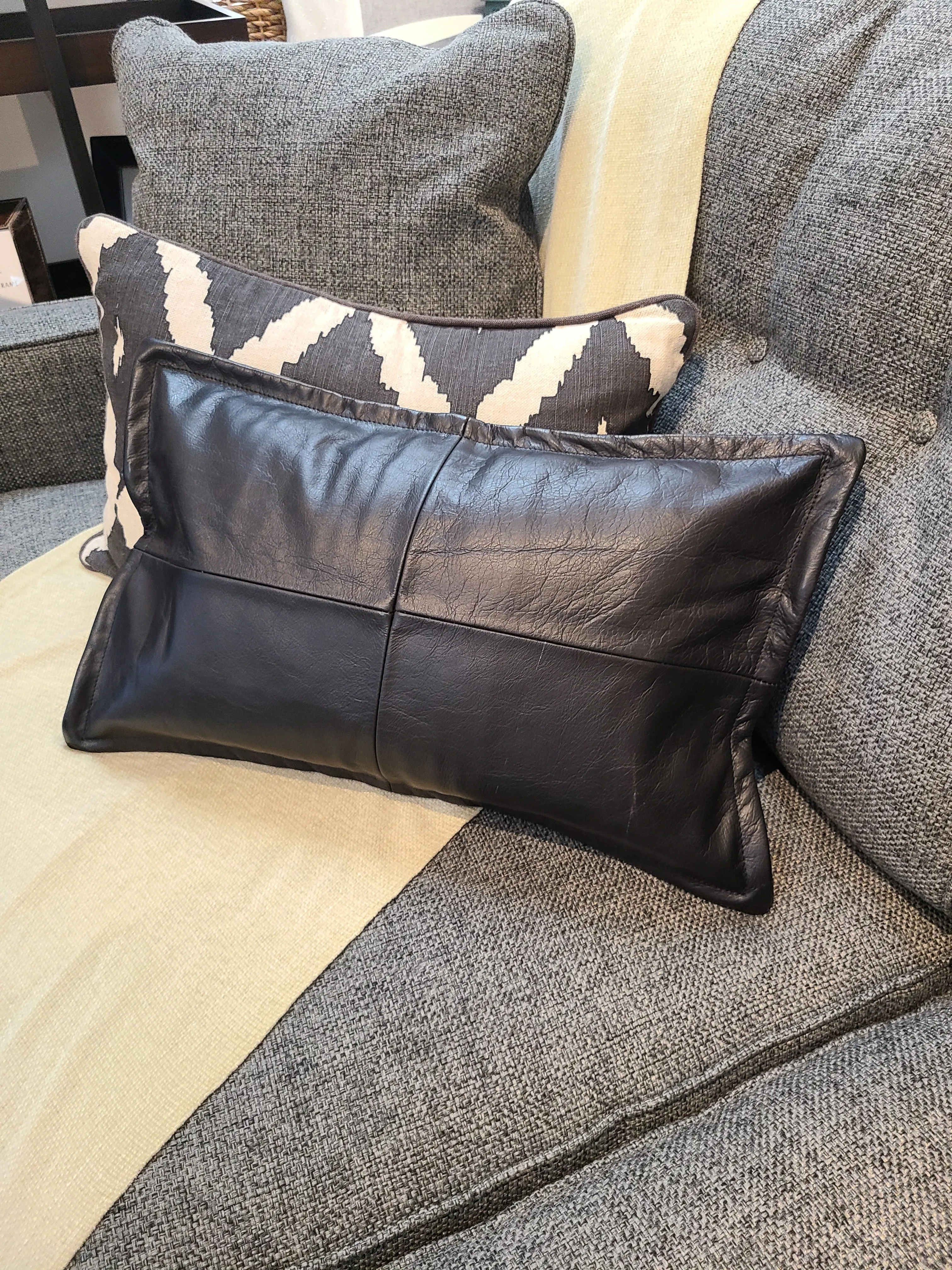 100% Lambskin Leather Black Throw Pillow Cover - 20 x 20