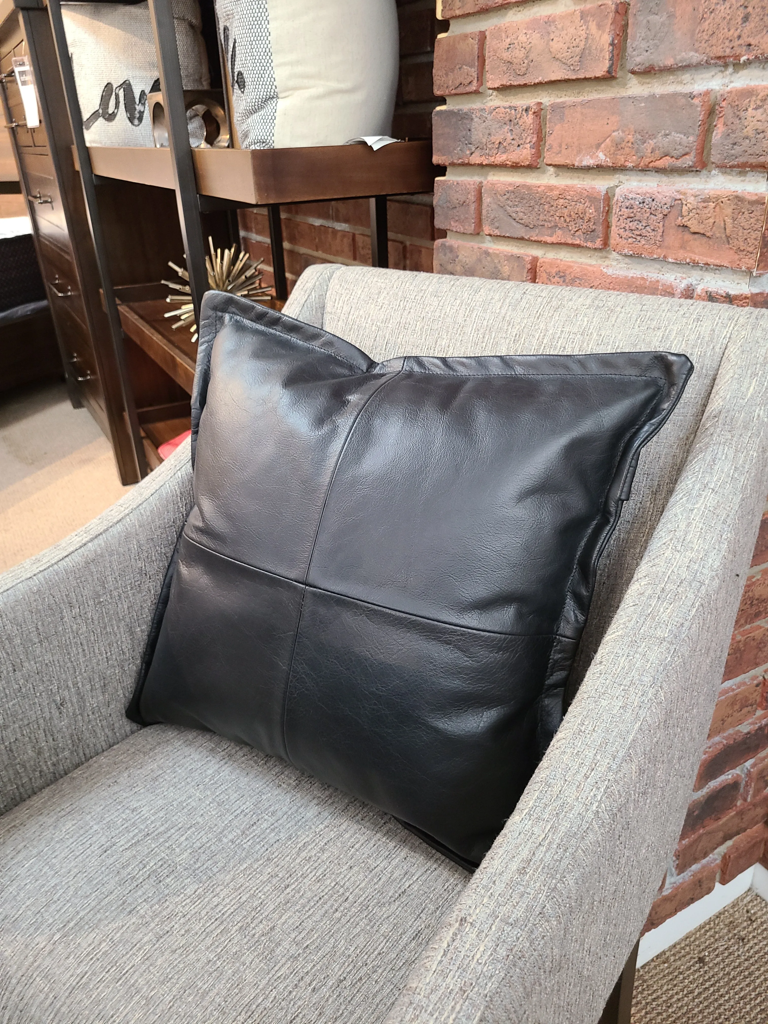 100% Lambskin Leather Black Throw Pillow Cover - 20 x 20