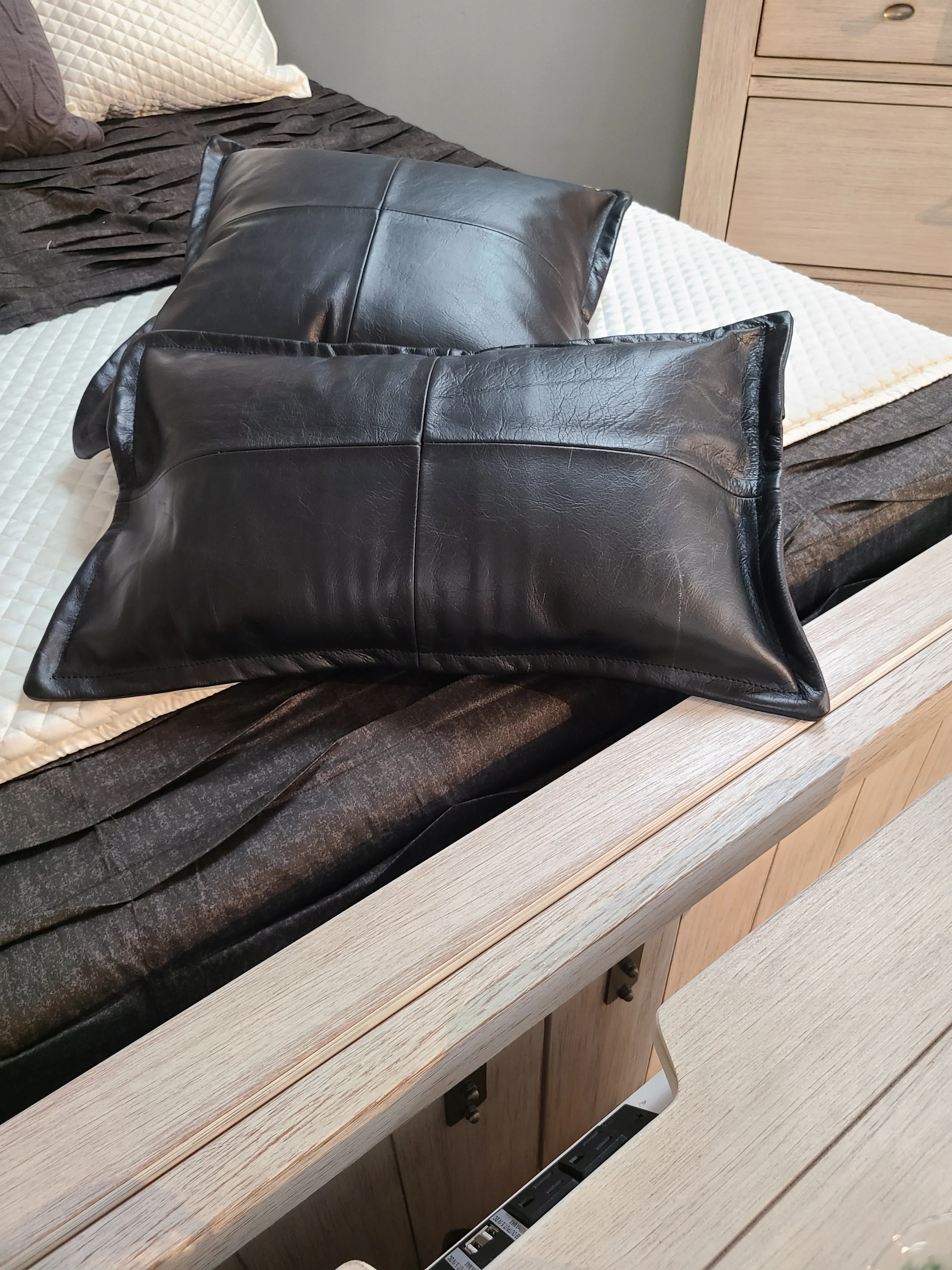 100% Lambskin Leather Black Throw Pillow Cover - 20 x 20