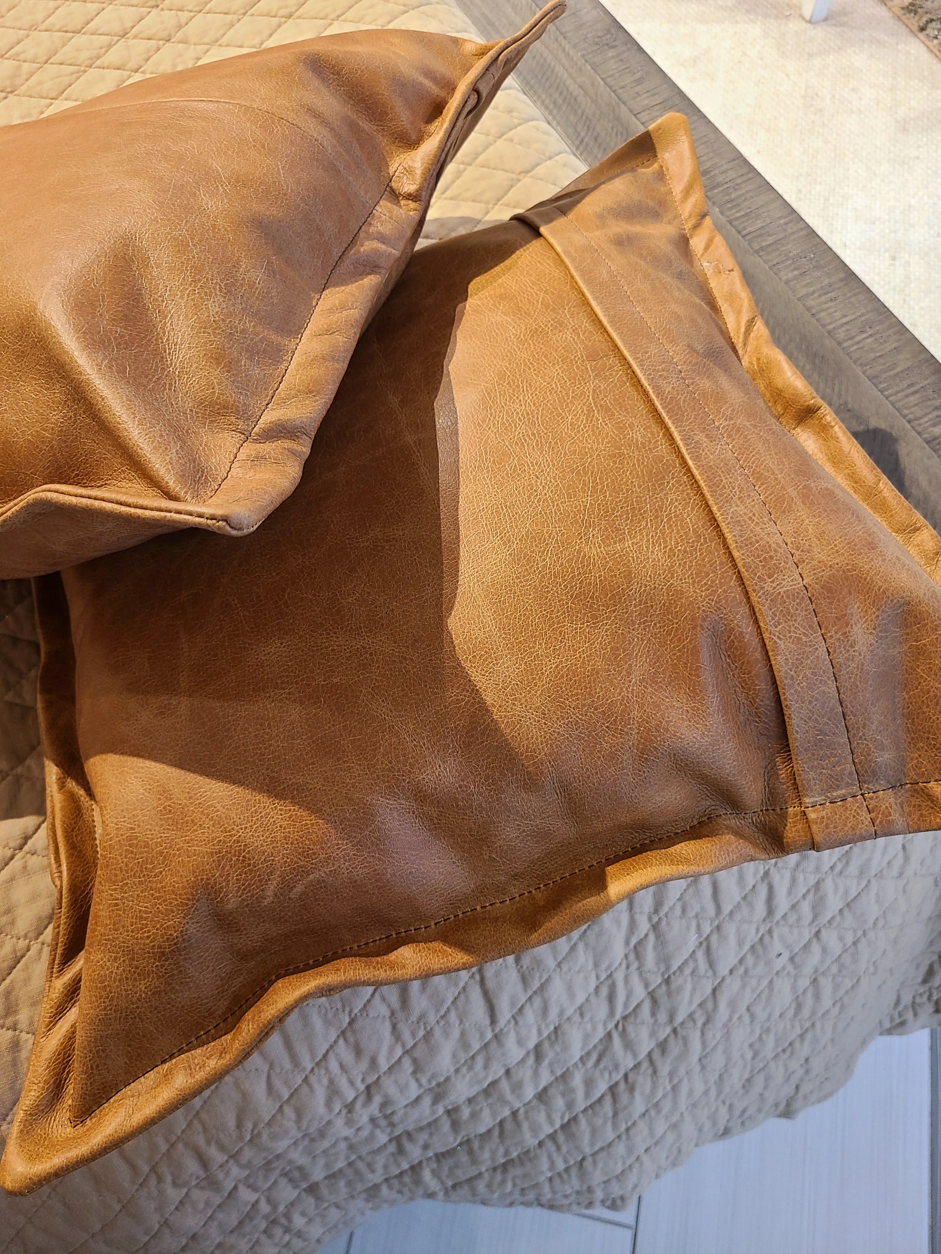 100% Lambskin Leather Caramel Brown Throw Pillow Cover - 16 x 16