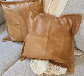 100% Lambskin Leather Caramel Brown Throw Pillow Cover - 18 x 18