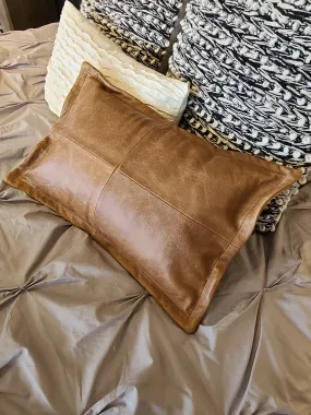 100% Lambskin Leather Caramel Brown Throw Pillow Cover - 20 x 12