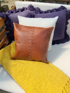 100% Leather Burnt Orange Throw Pillow Cover - 16 x 16