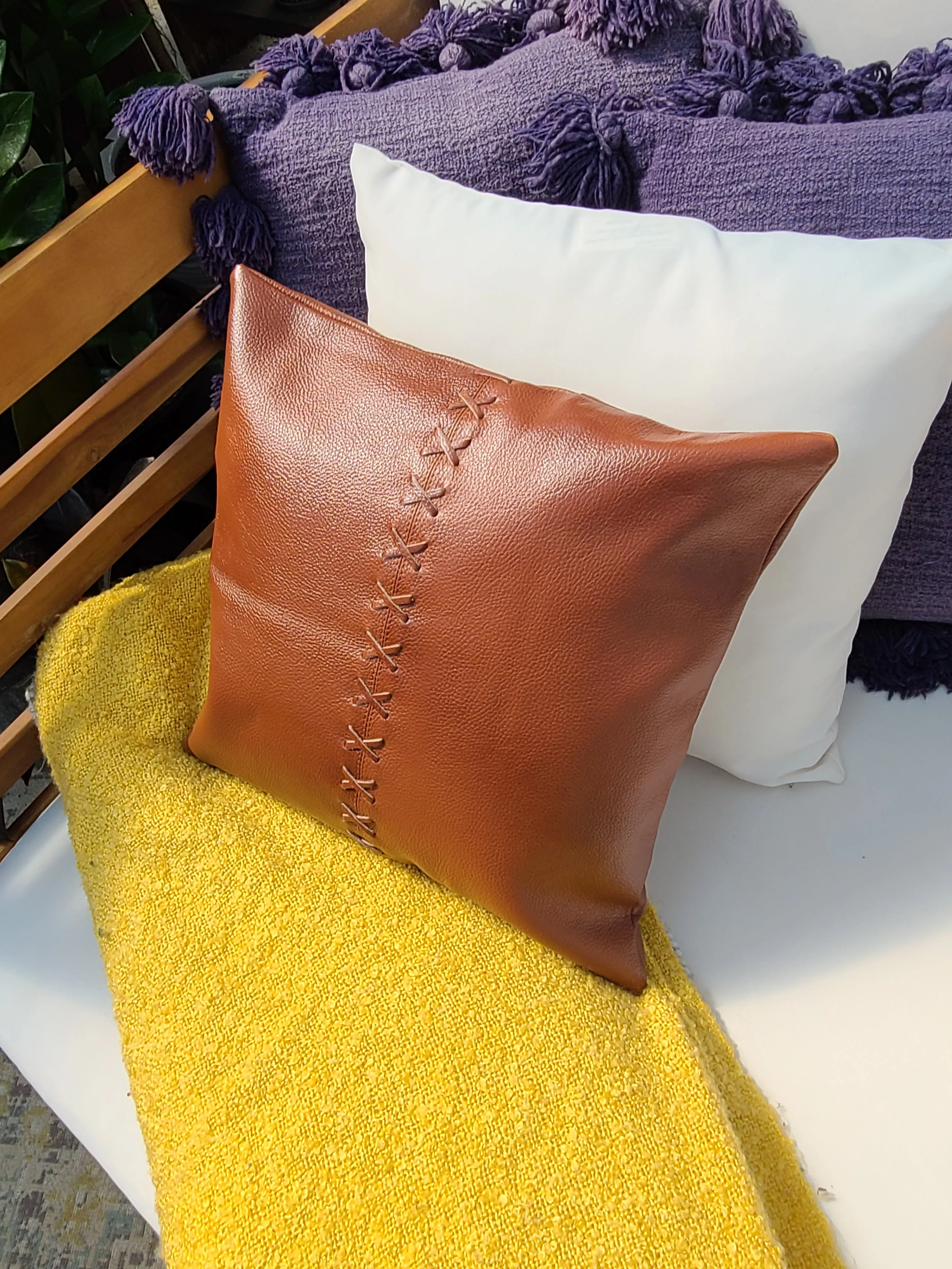 100% Leather Burnt Orange Throw Pillow Cover - 16 x 16