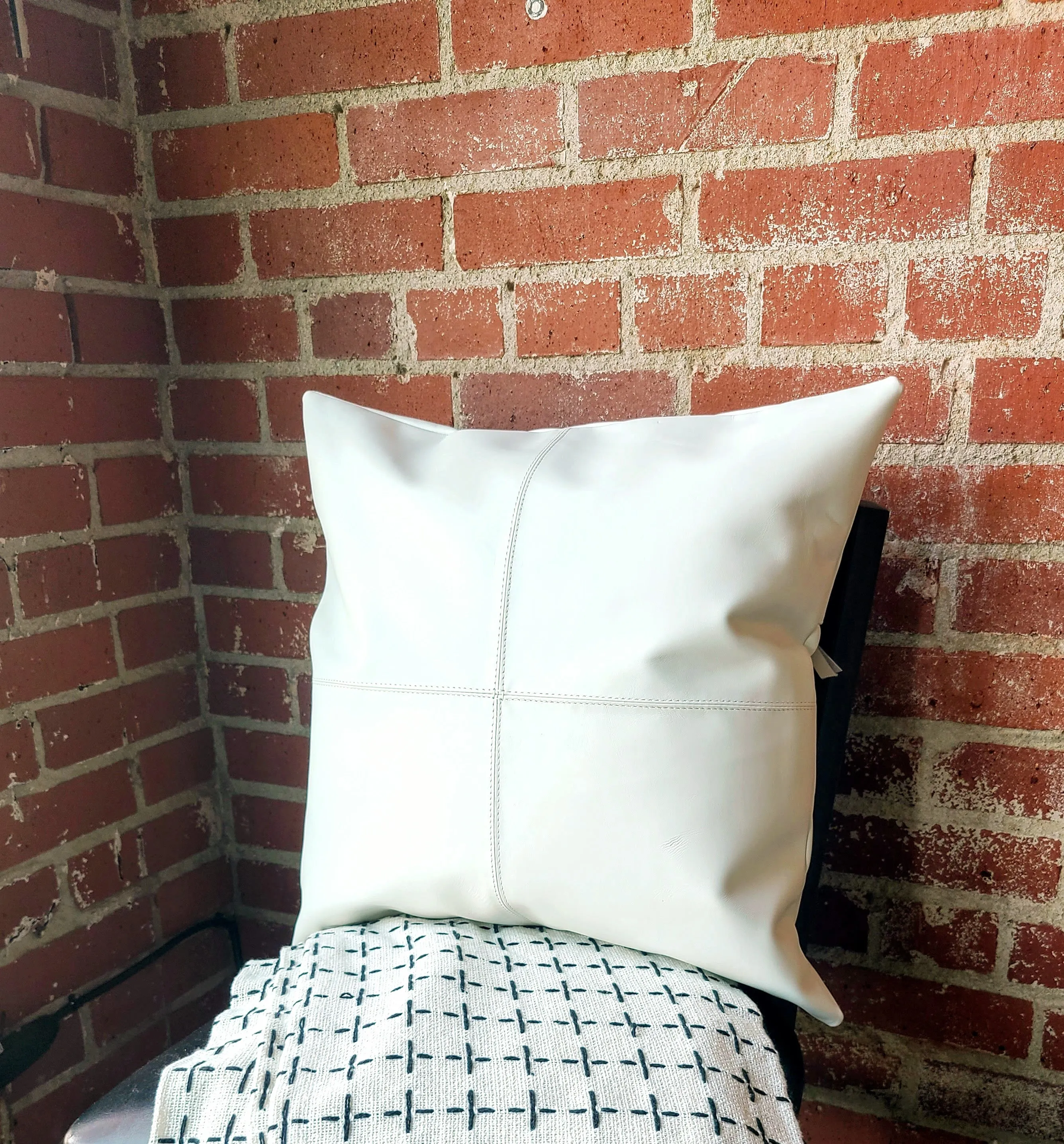 100% Leather Classic White Throw Pillow Cover - 18 x 18