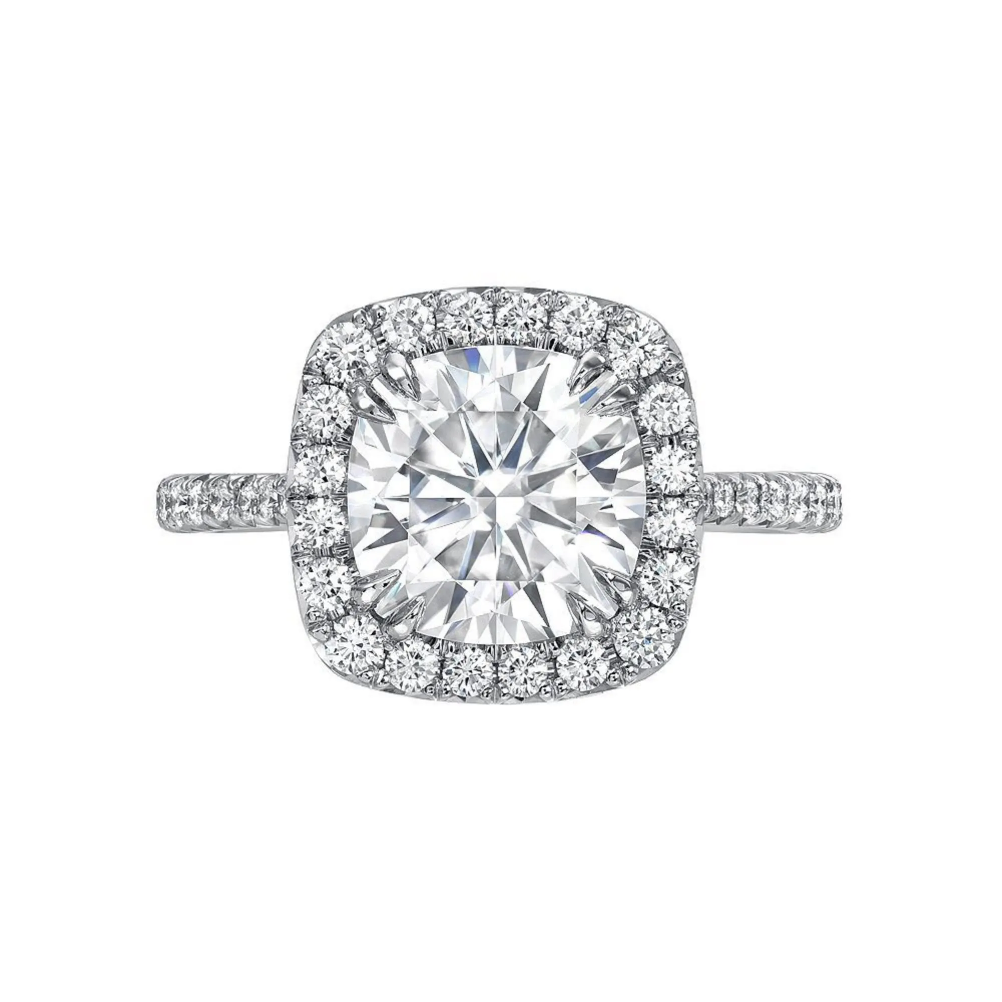 2.00 Carat Halo Engagement Ring, Cushion Cut Moissanite Ring