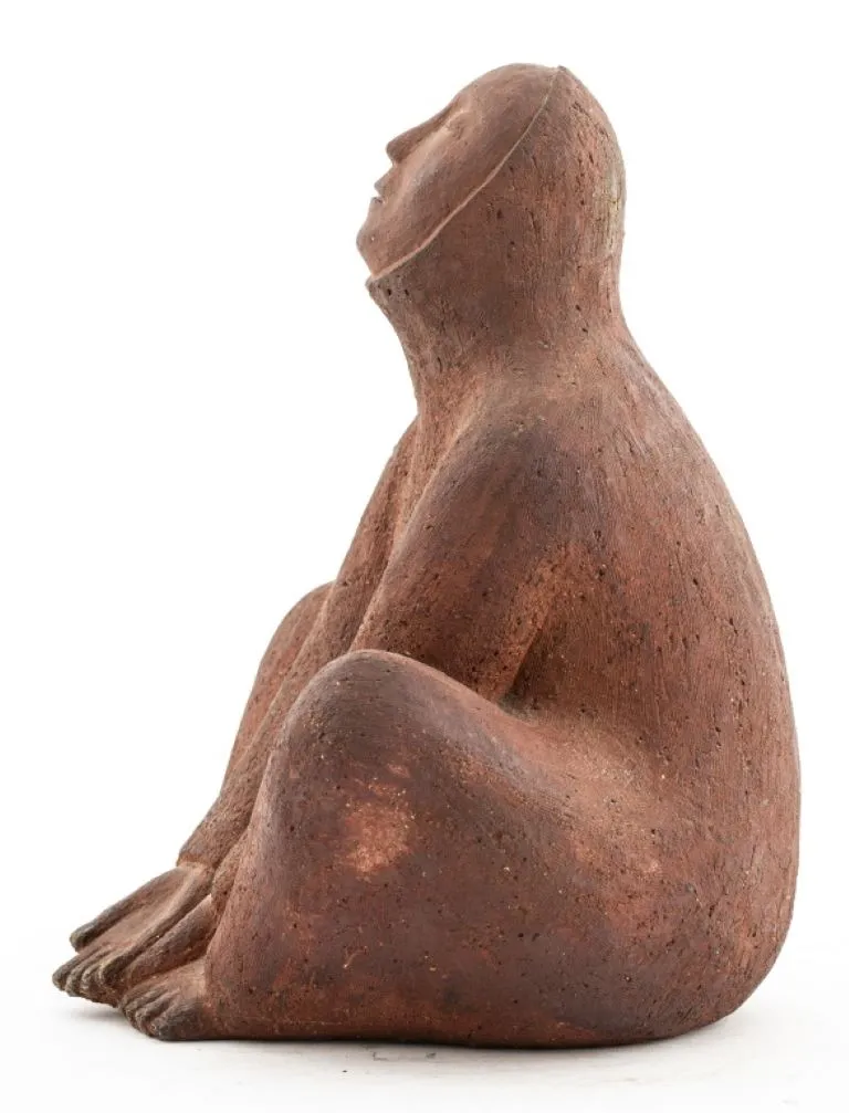 Abstract Red Clay Sculpture Of A Seated Figure