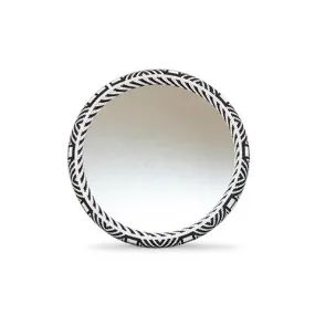 African Beaded Mirror Medium | Black and White Rim