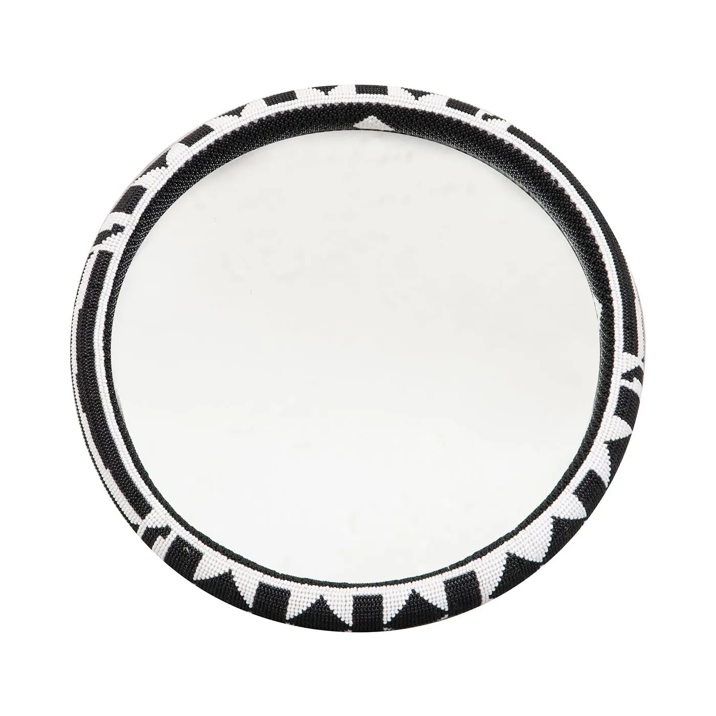 African Beaded Mirror Medium | Black and White Rim