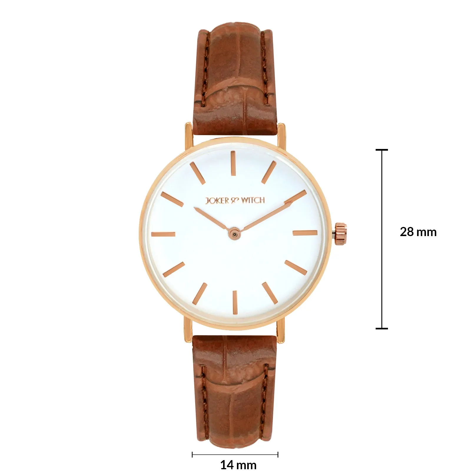 Ariana White Dial Rosegold & Brown Croc Strap Watch