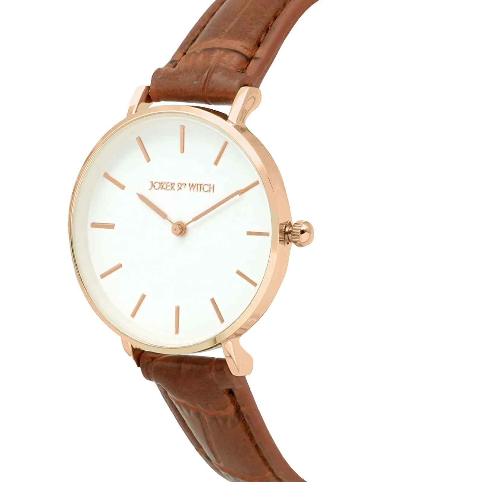 Ariana White Dial Rosegold & Brown Croc Strap Watch