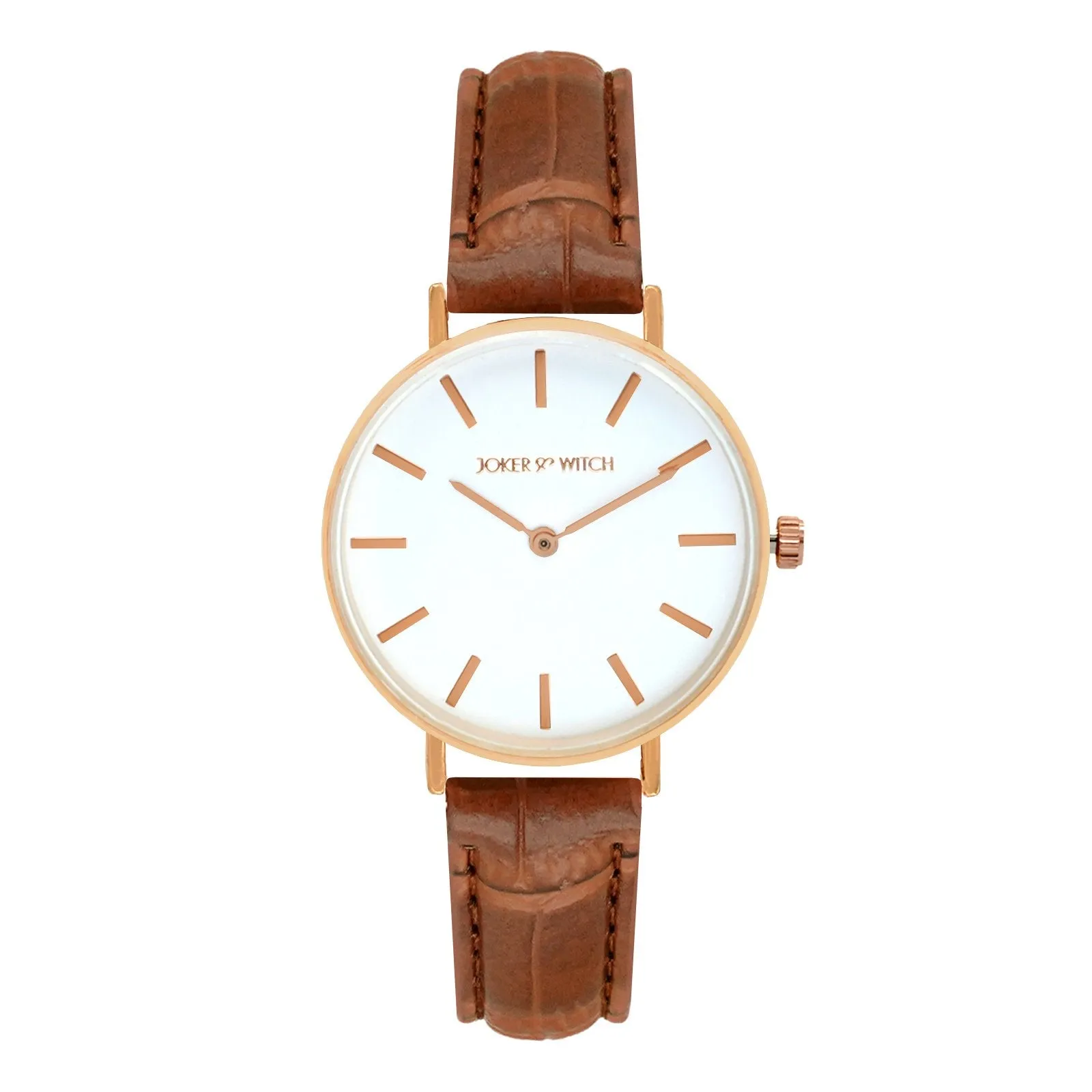 Ariana White Dial Rosegold & Brown Croc Strap Watch