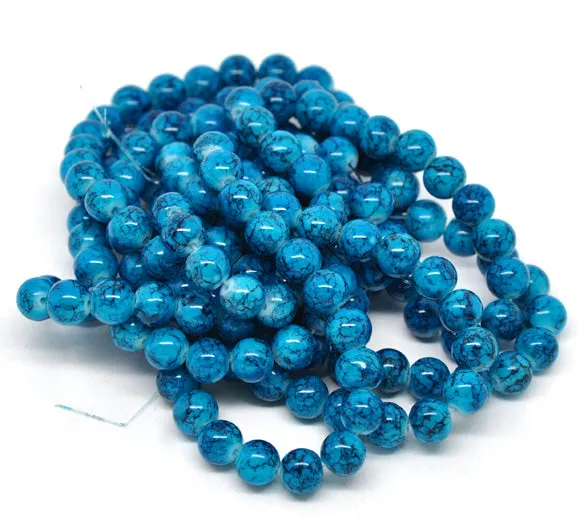 Beads Glass Round Crackle 10mm Blue Strand 15