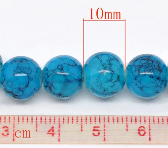 Beads Glass Round Crackle 10mm Blue Strand 15