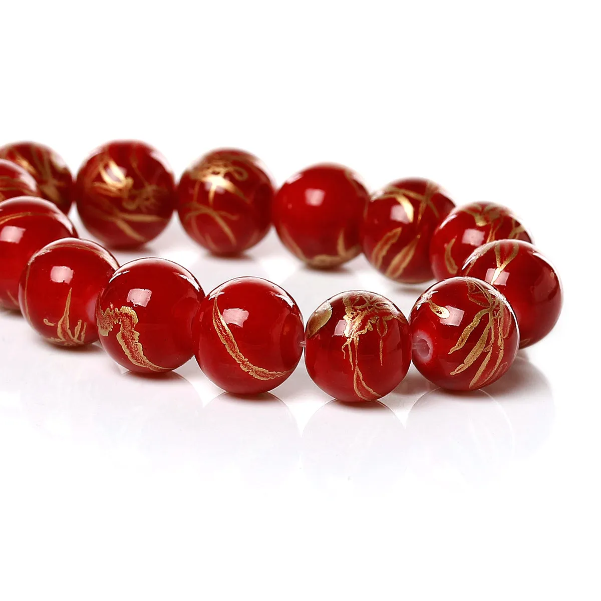 Beads Glass Round Drawbench 10mm Strand 15.5 Red