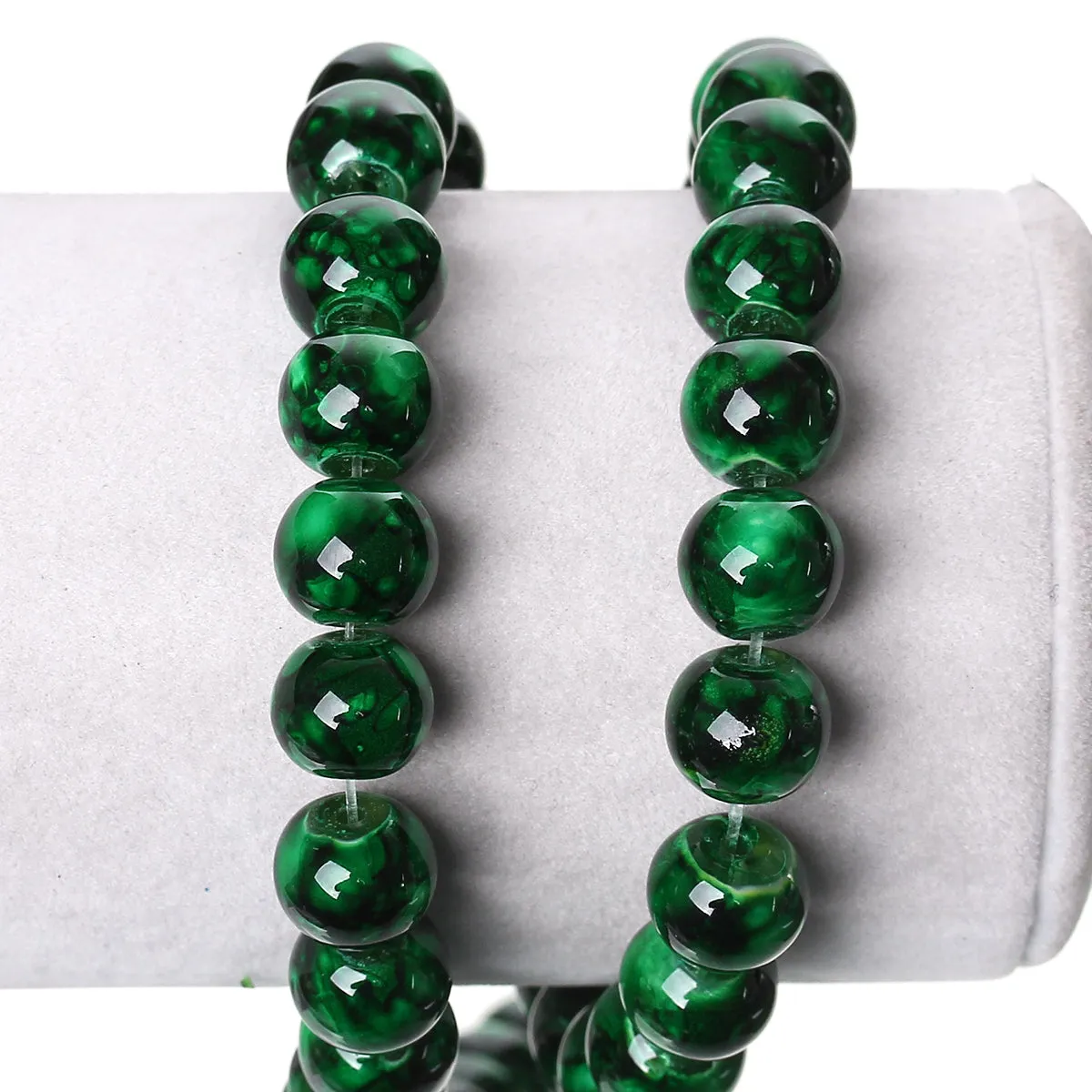 Beads Glass Round Mottled 10mm Strand 15 Green