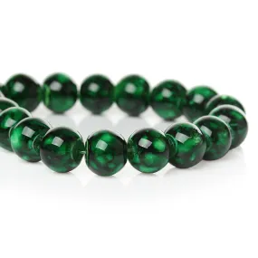 Beads Glass Round Mottled 10mm Strand 15 Green