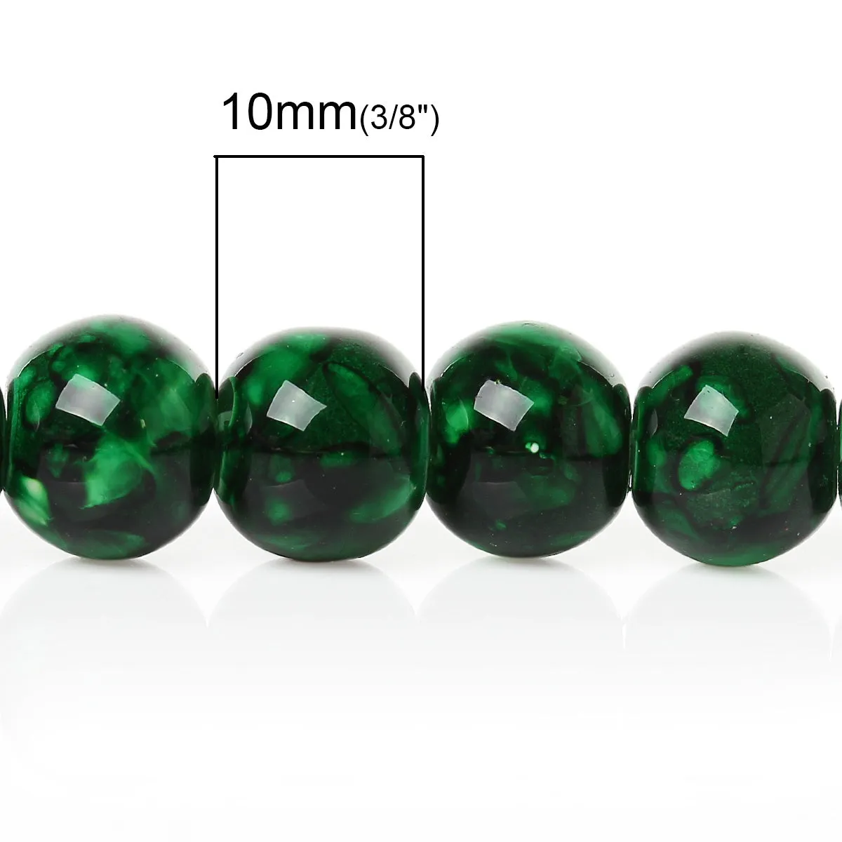 Beads Glass Round Mottled 10mm Strand 15 Green