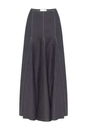 BLACK A-LINE ZIG-ZAG MAXI SKIRT