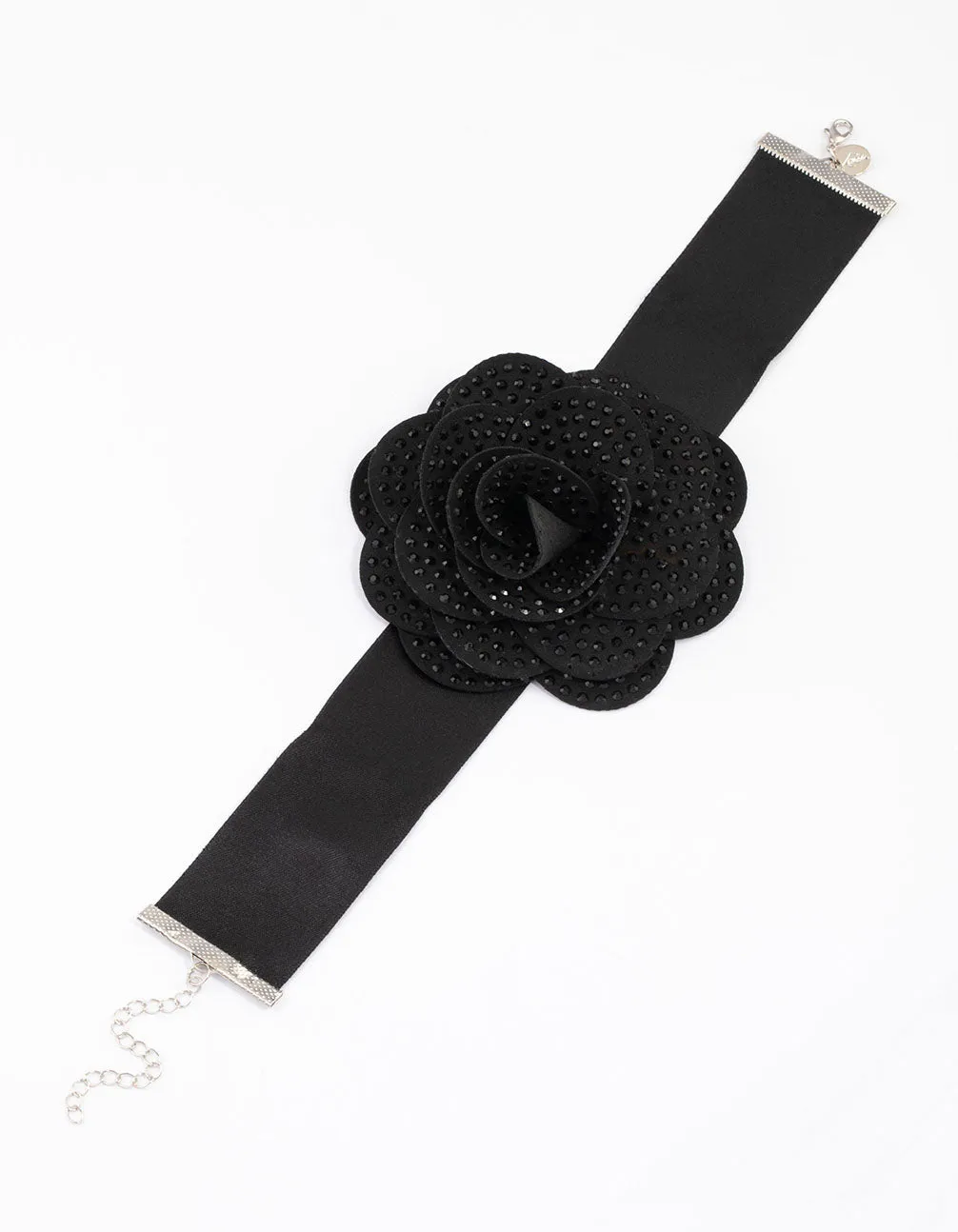 Black Crystal Statement Flower Choker