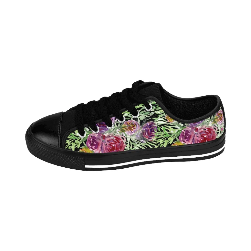 Black Floral Rose Women's Sneakers, Flower Print Best Tennis Casual Shoes For Women (US Size: 6-12)