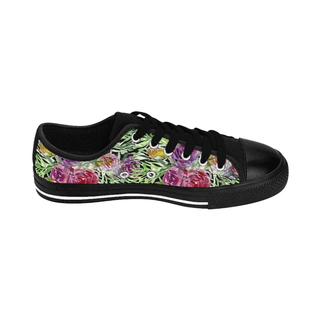 Black Floral Rose Women's Sneakers, Flower Print Best Tennis Casual Shoes For Women (US Size: 6-12)