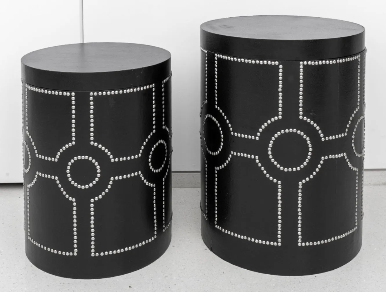 Black Leather Nesting End Table / Storage Box, Set of 2