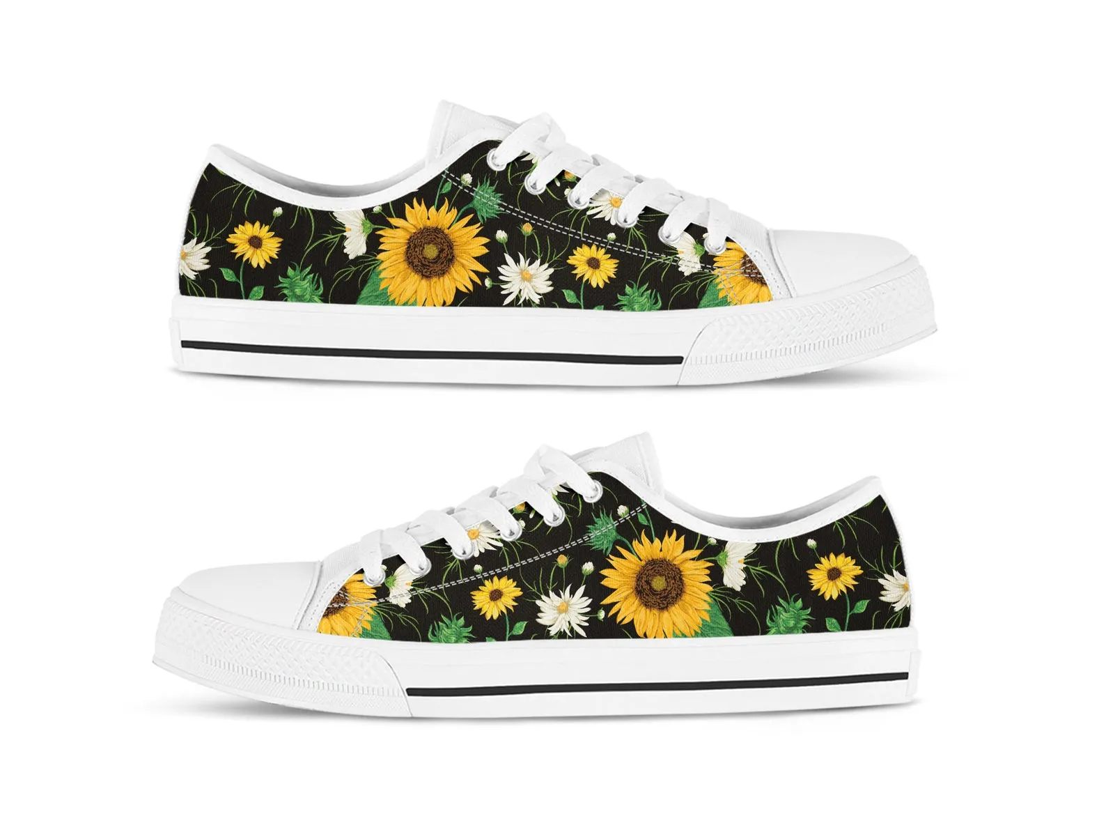 Black Sunflower Shoes Sunflower Sneakers Cute Shoes Sunflower Lover Gifts Custom Low Top Converse Style Sneakers For Adults Women & Men