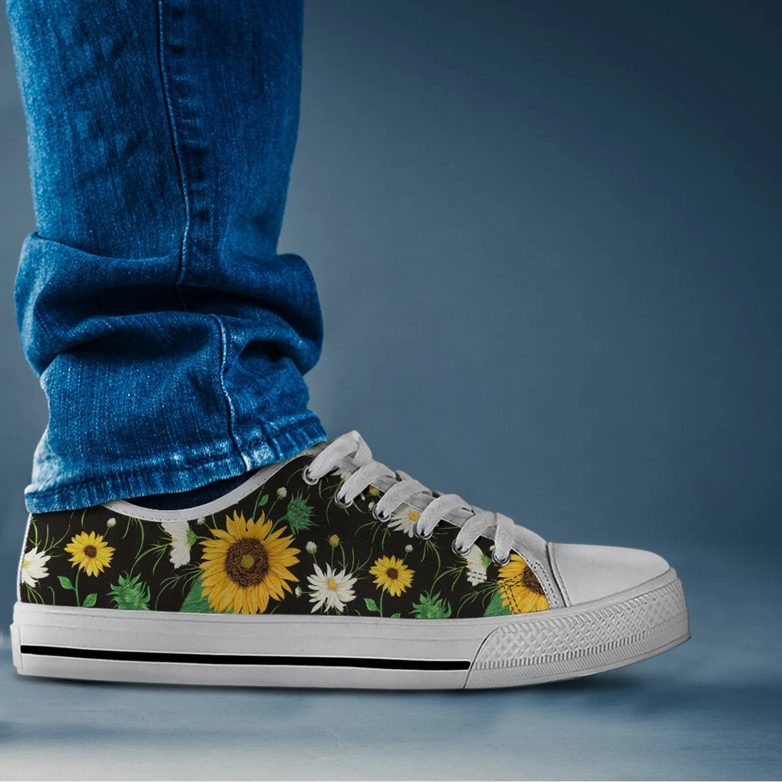 Black Sunflower Shoes Sunflower Sneakers Cute Shoes Sunflower Lover Gifts Custom Low Top Converse Style Sneakers For Adults Women & Men