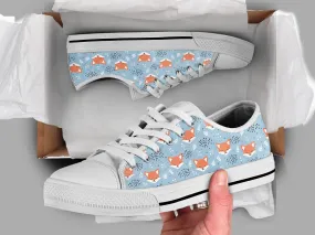 Blue Fox Shoes Fox Sneakers Fox Print Pattern Cute Shoes Fox Lover Gifts Custom Low Top Converse Style Sneakers For Adults Women & Men