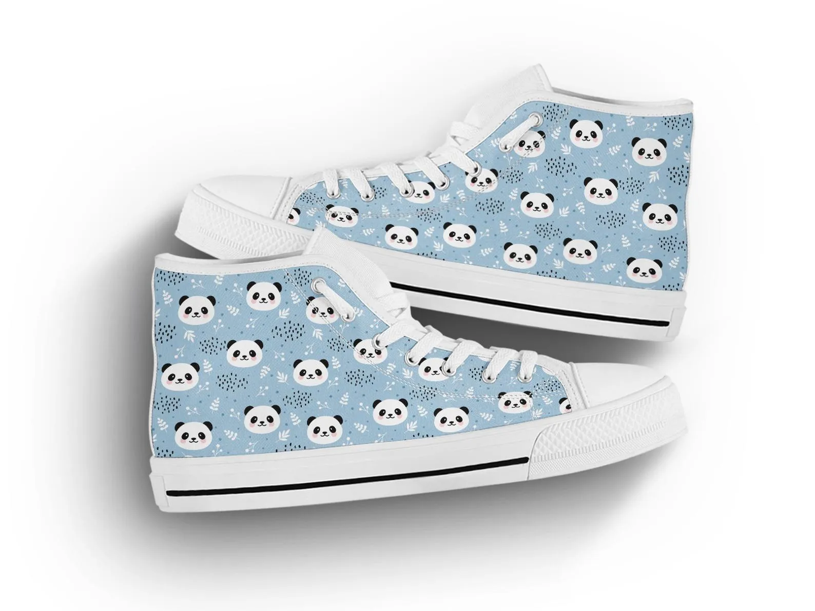 Blue Panda Shoes Panda Sneakers Cute Shoes Panda Lover Gifts Custom High Top Converse Style Sneakers For Adults Women & Men