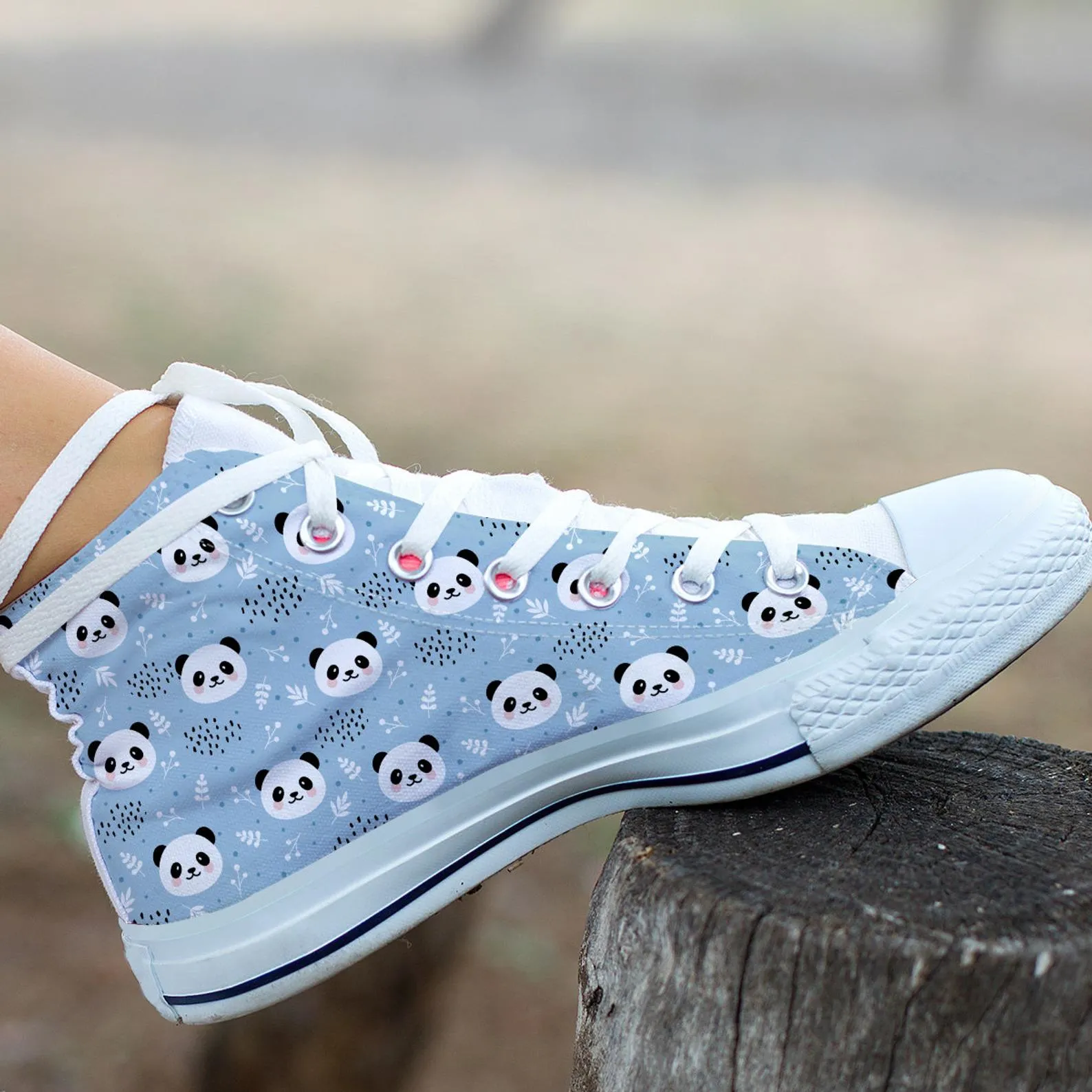 Blue Panda Shoes Panda Sneakers Cute Shoes Panda Lover Gifts Custom High Top Converse Style Sneakers For Adults Women & Men