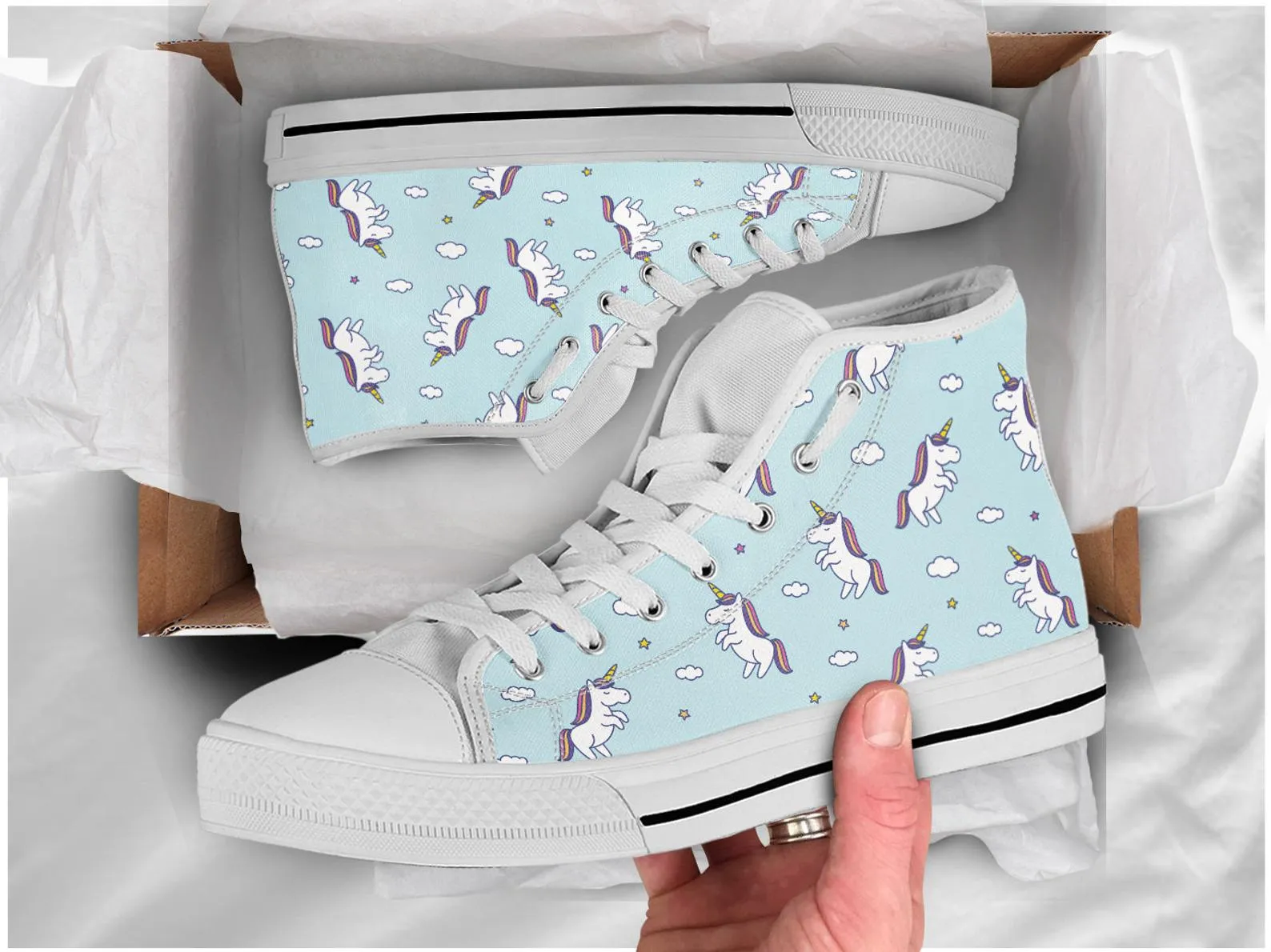 Blue Unicorn Shoes Unicorn Sneakers Cute Shoes Unicorn Lover Gifts Custom High Top Converse Style Sneakers For Adults Women & Men