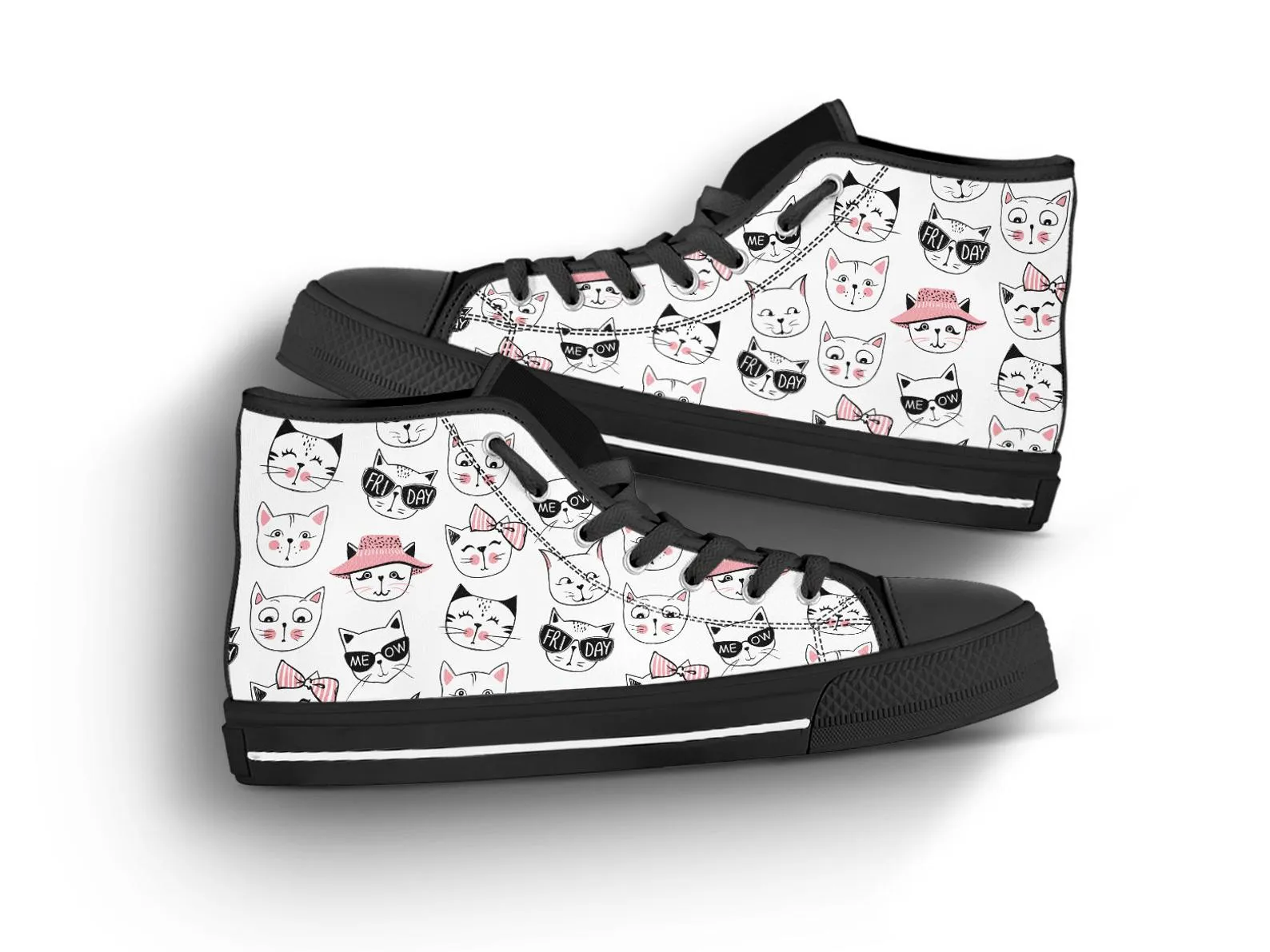 Cat Lover Shoes Cat Printed Sneakers Cat Pattern Cute Shoes Cat Owner Gifts Custom High Top Converse Style Sneakers For Adults Women & Men