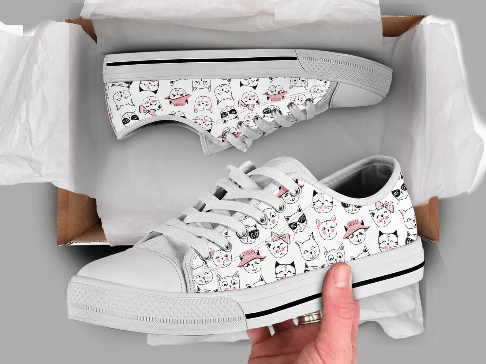 Cat Lover Shoes Cat Sneakers Cat Print Pattern Cute Shoes Cat Lover Gifts Custom Low Top Converse Style Sneakers For Adults Women & Men