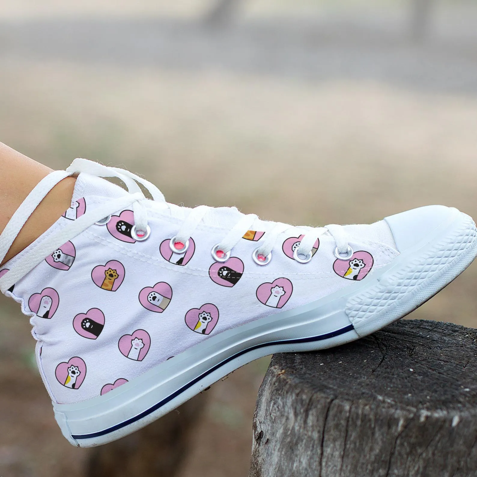 Cat Paw Shoes Kitten Sneakers Cute Shoes Cat Lover Gifts Custom High Top Converse Style Sneakers For Adults Women & Men