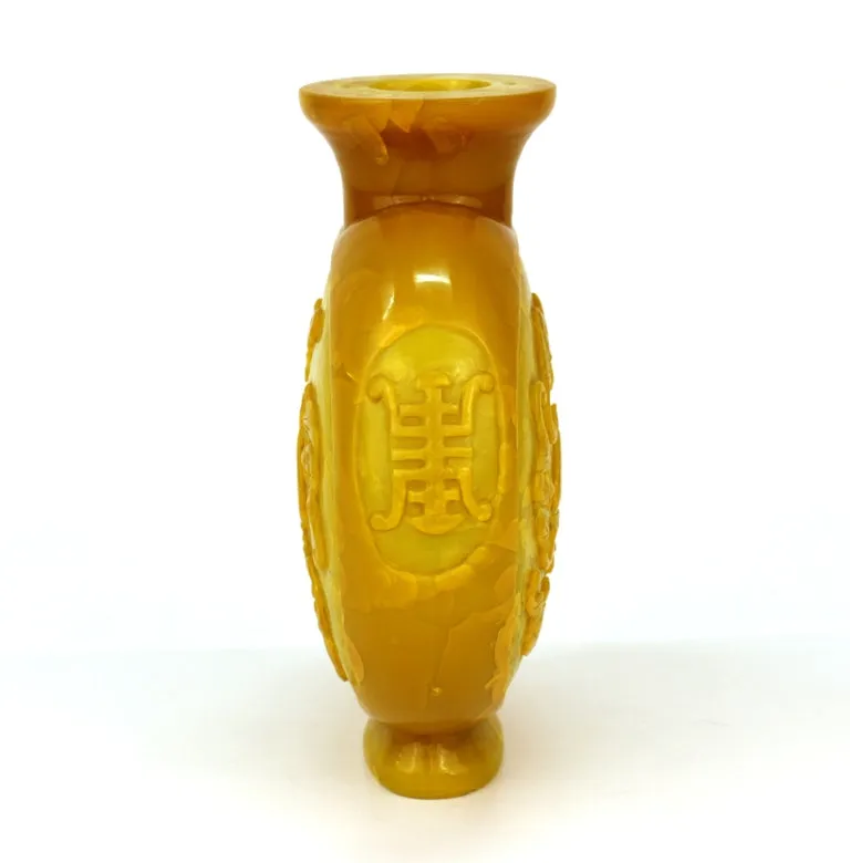 Chinese Peking Imperial Yellow Vase with High Relief Motif of Bats and Peaches