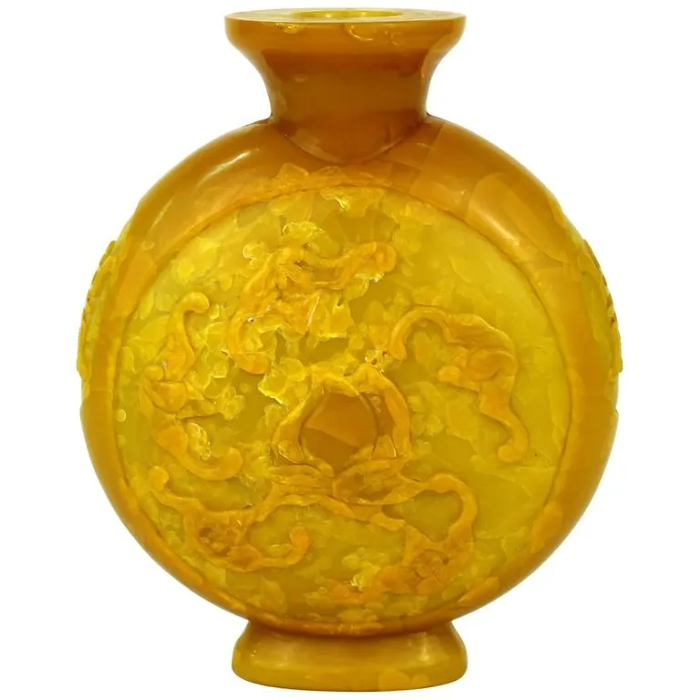 Chinese Peking Imperial Yellow Vase with High Relief Motif of Bats and Peaches