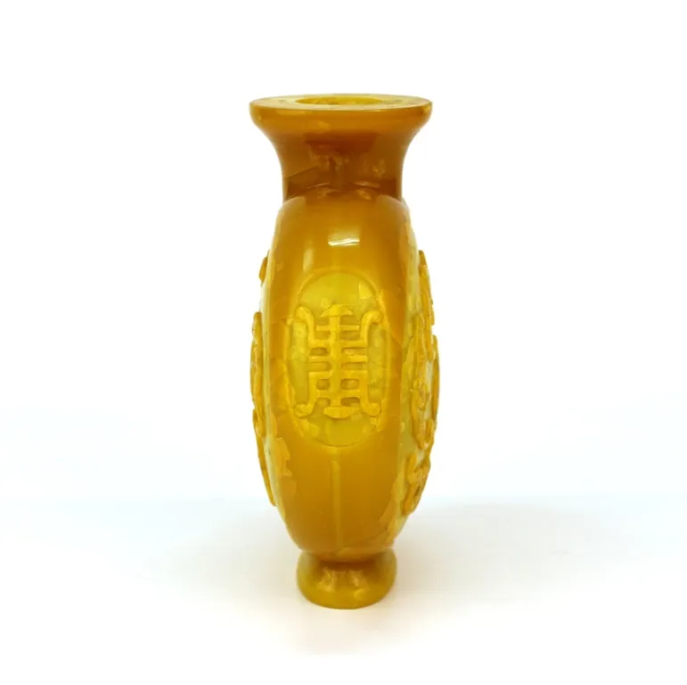 Chinese Peking Imperial Yellow Vase with High Relief Motif of Bats and Peaches