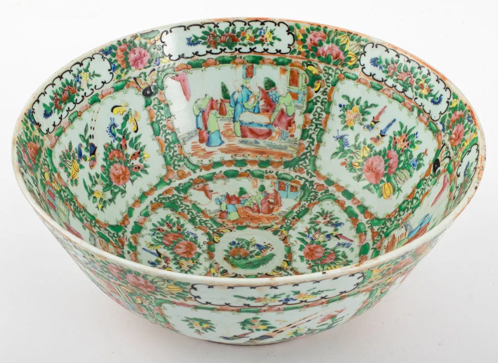 Chinese Rose Medallion Porcelain Punch Bowl