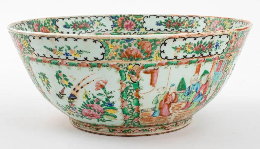 Chinese Rose Medallion Porcelain Punch Bowl