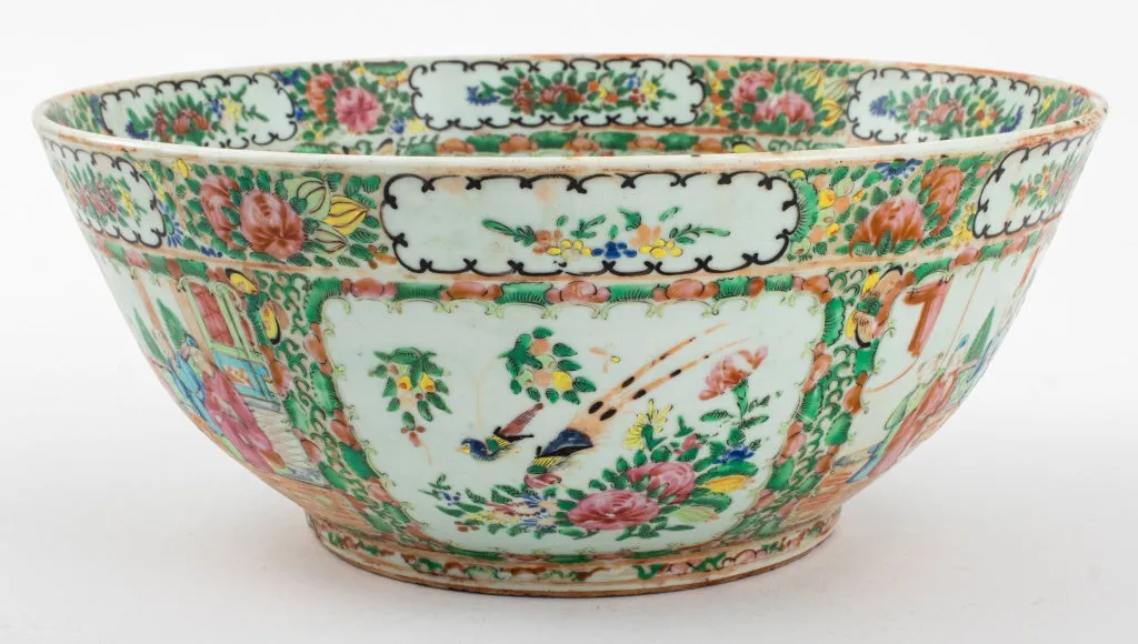 Chinese Rose Medallion Porcelain Punch Bowl