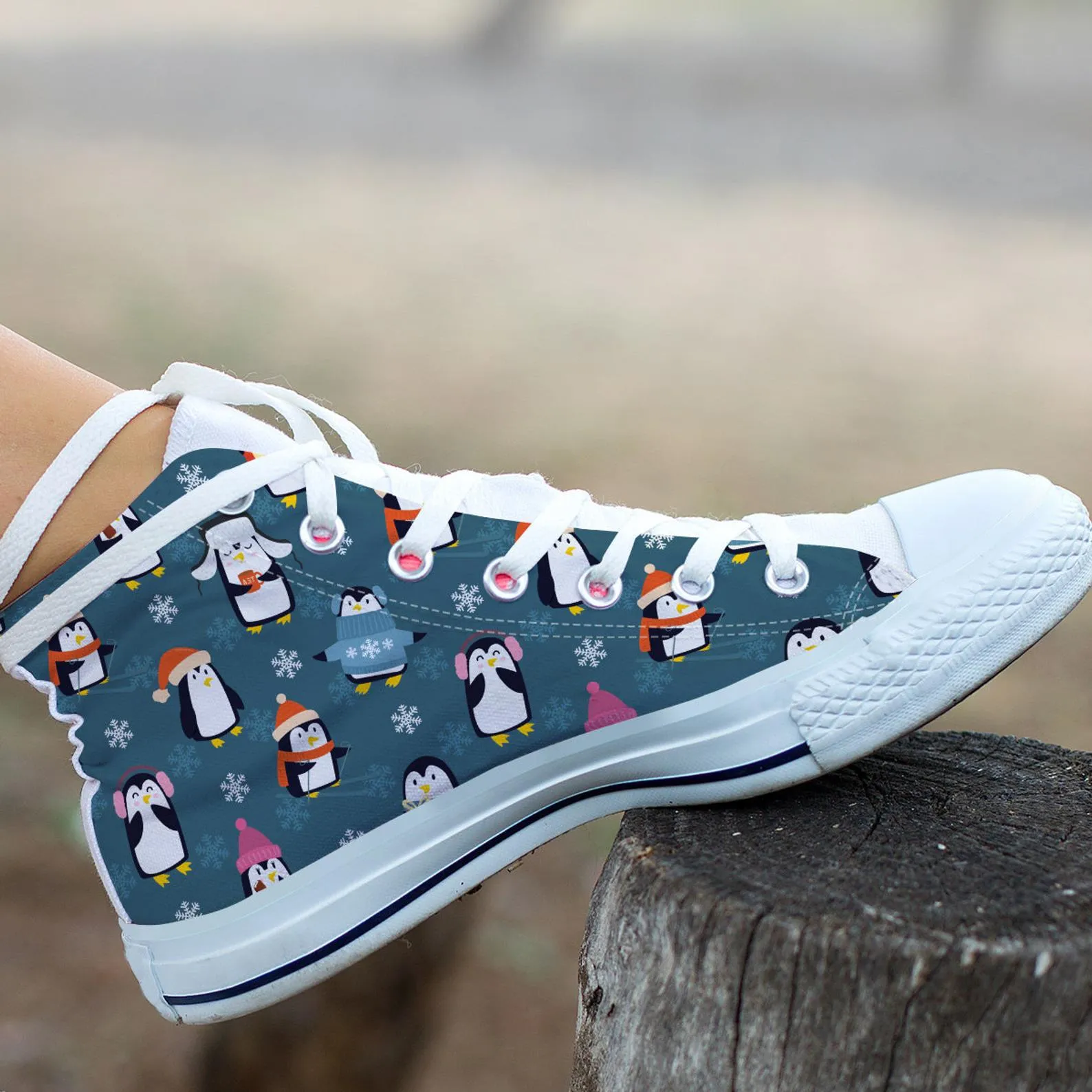 Christmas Penguin Shoes Penguin Sneakers Cute Shoes Penguin Lover Gifts Custom High Top Converse Style Sneakers For Adults Women & Men