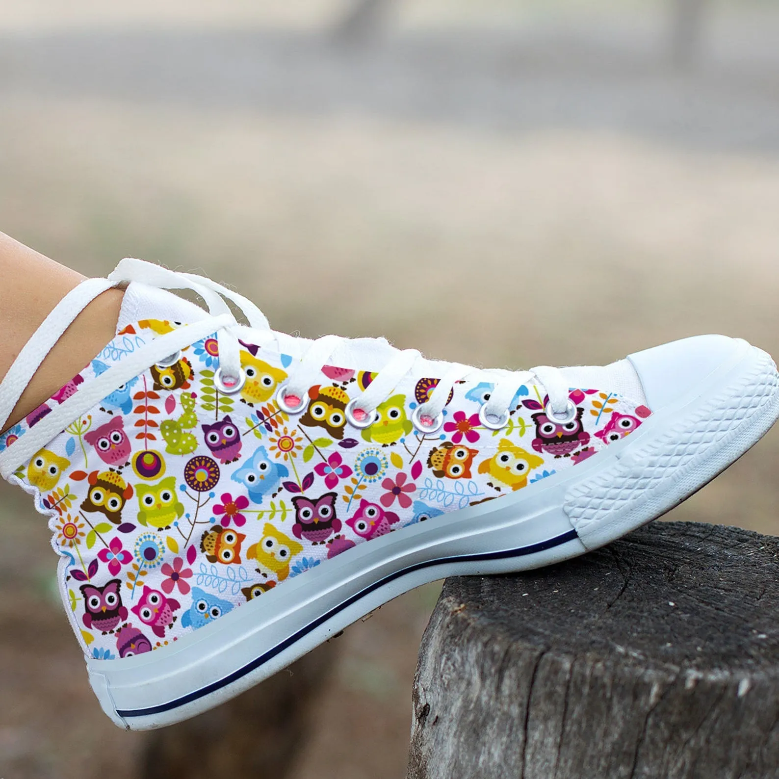 Colorful Owl Shoes Owl Sneakers Owl  Print Pattern Cute Shoes Owl Lover Gifts Custom High Top Converse Style Sneakers For Adults Women & Men