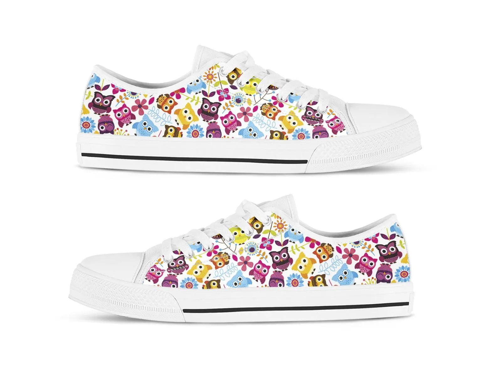 Colorful  Owl Shoes Owl Sneakers Owl Print Pattern Cute Shoes Owl Lover Gifts Custom Low Top Converse Style Sneakers For Adults Women & Men