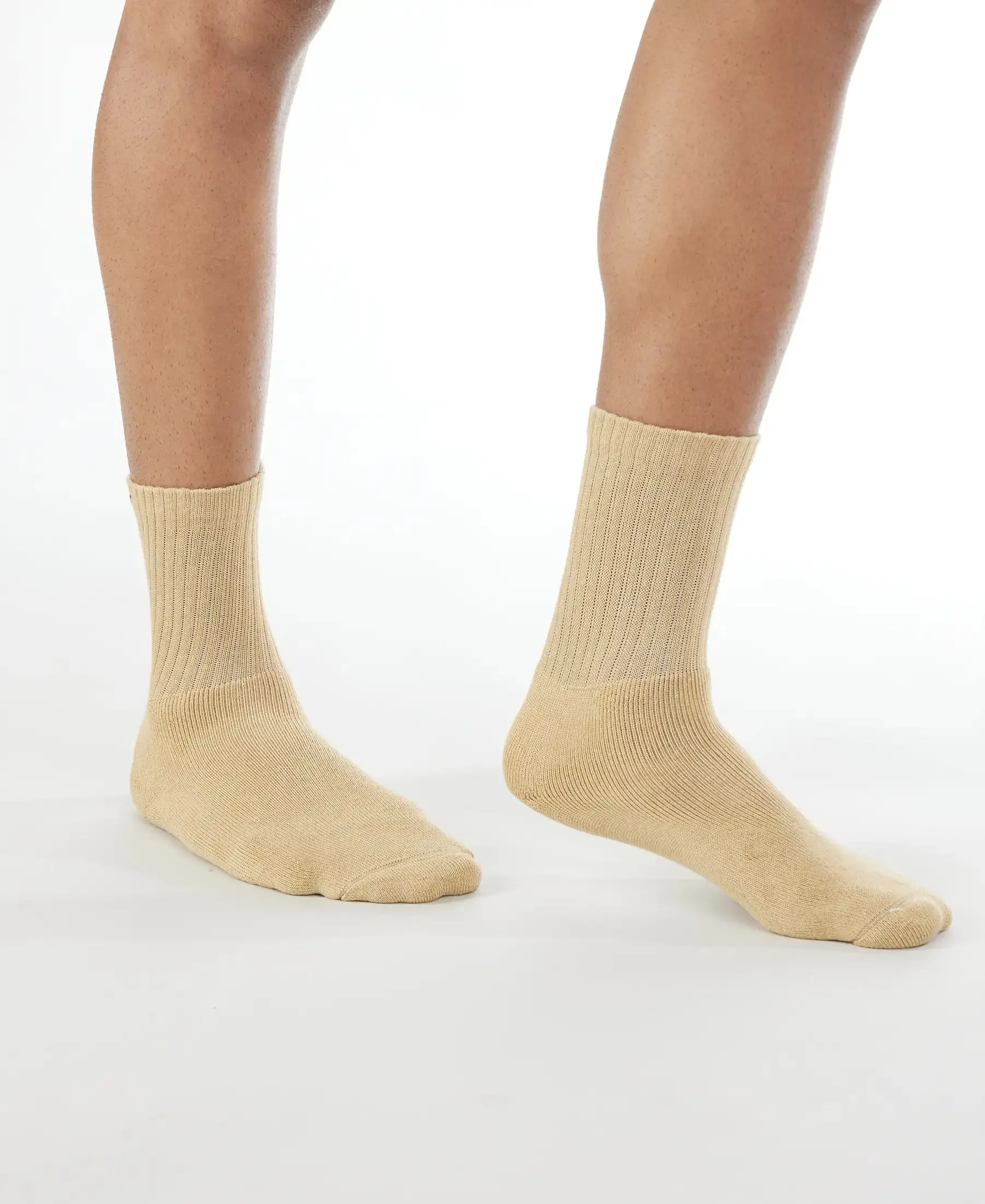 Compact Cotton Terry Crew Length Socks With StayFresh Treatment - Khaki