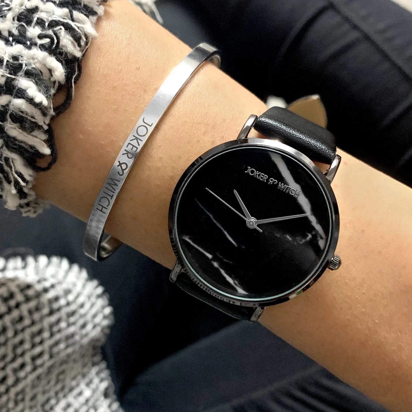 Cozy Black Watch Bracelet Stack