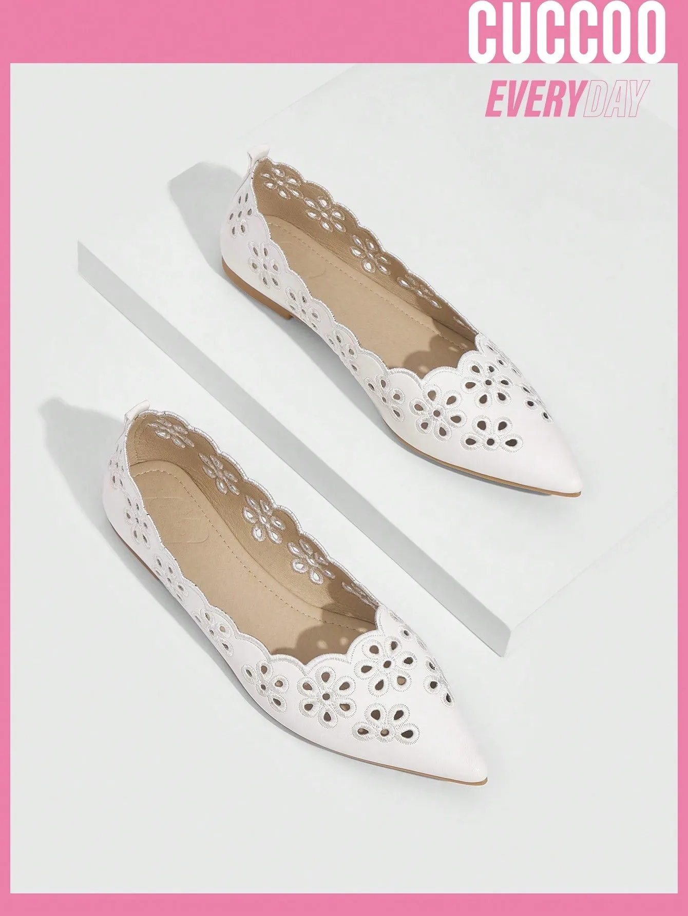 CUCCOO CHICEST Fashionable White Hollow Out Embroidered Flat Shoes For Women For Spring And Summer Vacation Shoes Summer Sale Elegant Flats