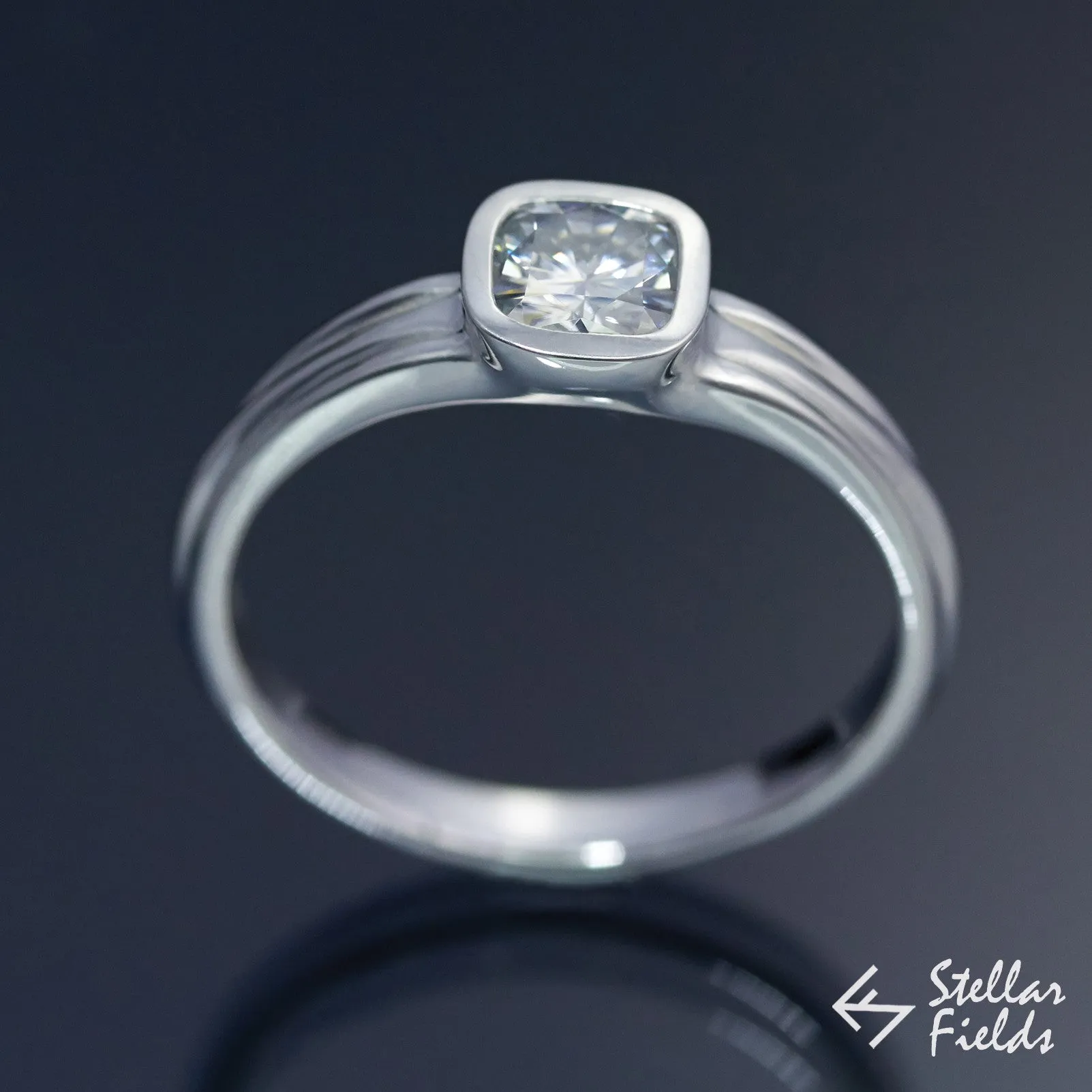 Cushion Cut Diamond Square Bezel Engagement Ring